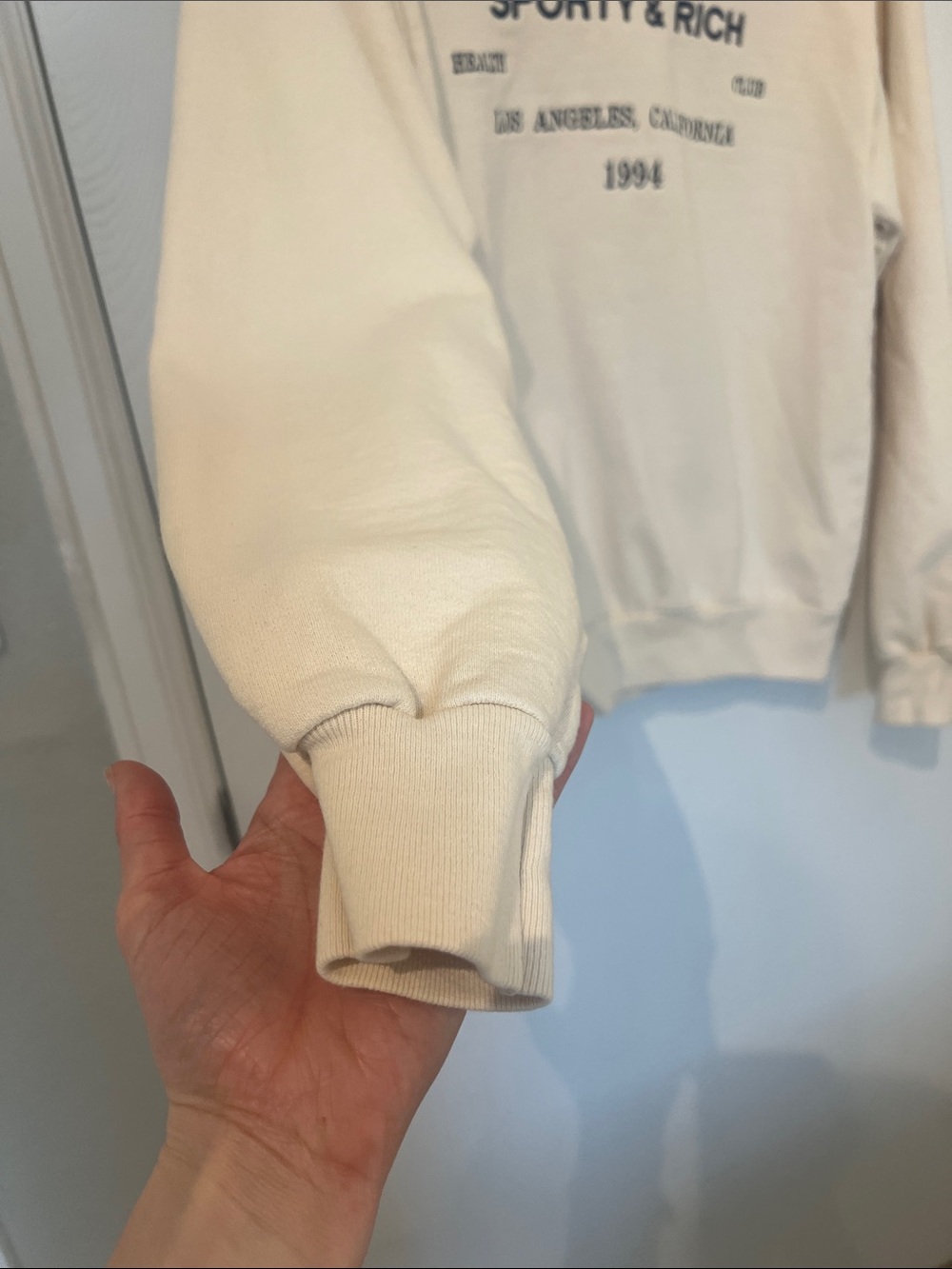 Sporty & Rich LA Health Club Embroidered Unisex Sweatshirt in Cream - Picture 7 of 12